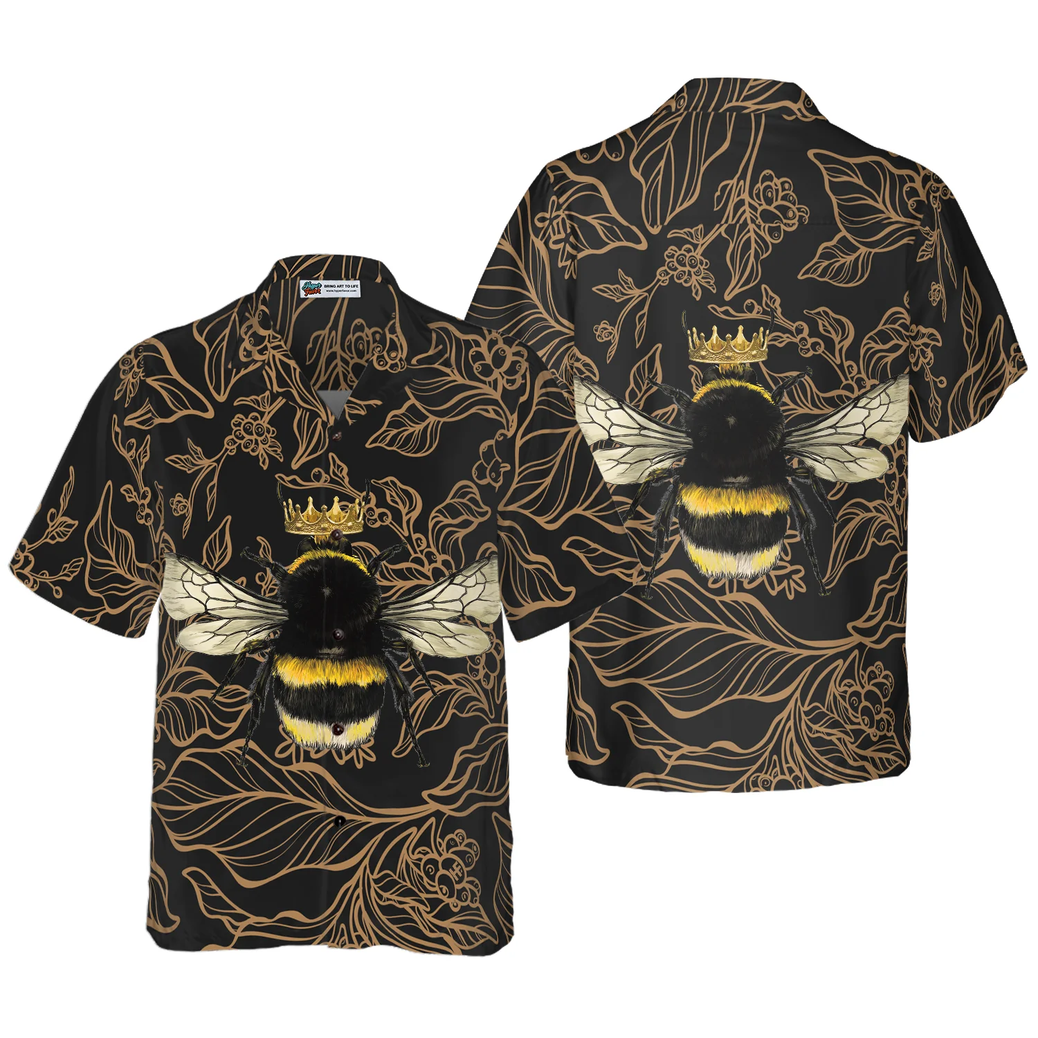 Golden Floral Bee Hawaiian Shirt Aloha Shirt For Men and Women