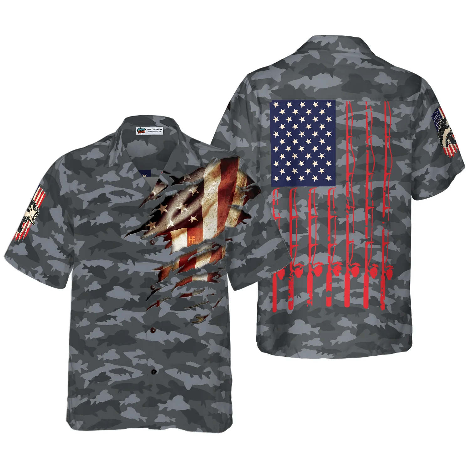 Fishing American Flag Hawaiian Shirt Aloha Shirt For Men and Women