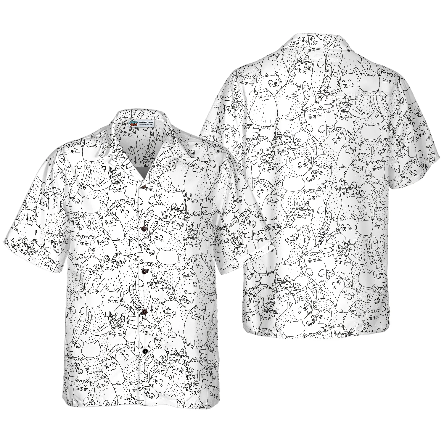 Funny Cats Black And White Pattern Hawaiian Shirt Aloha Shirt For Men and Women