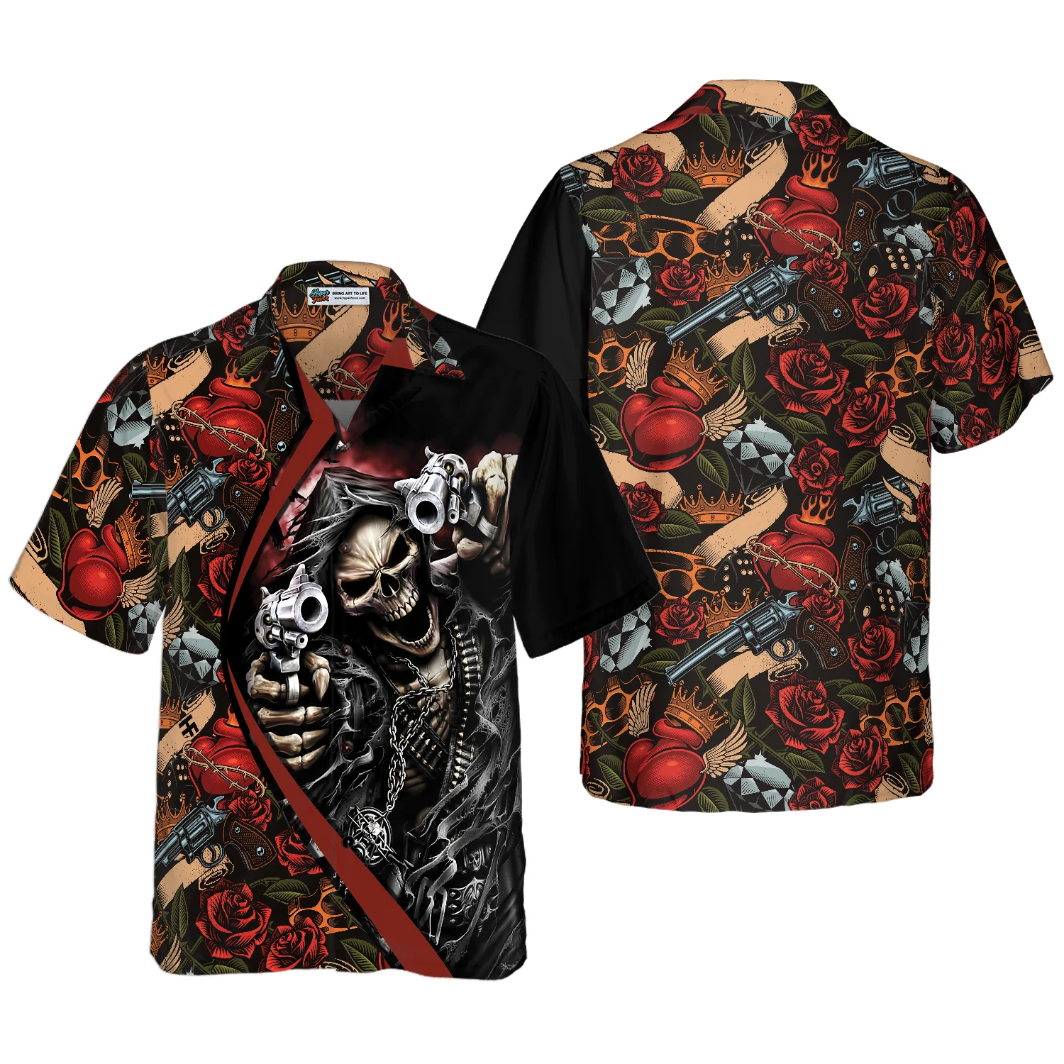 Cool Gun Skull Hawaiian Shirt Aloha Shirt For Men and Women