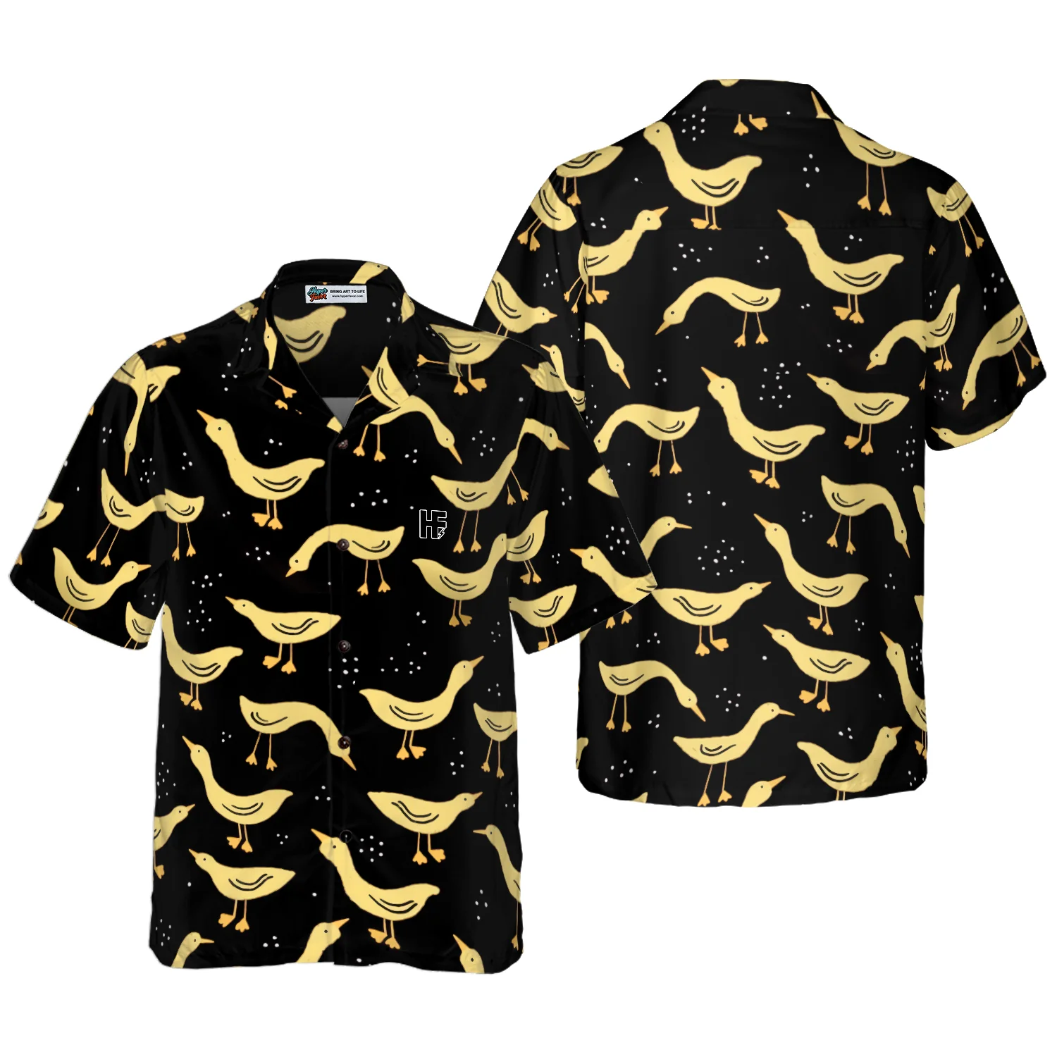 Ducks In Darkness Hawaiian Shirt Black And Yellow Banana Duck Pattern Hawaiian Shirt Aloha Shirt For Men and Women