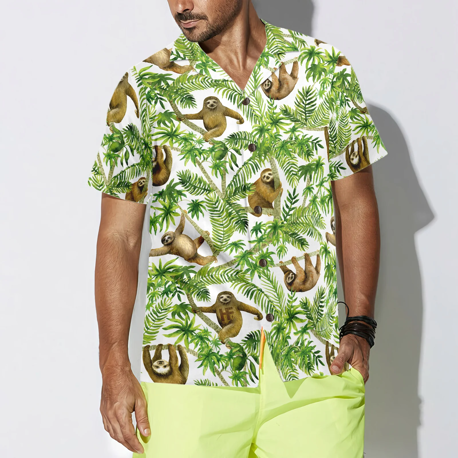 Tropical Sloth Seamless Pattern Hawaiian Shirt Aloha Shirt For Men and Women