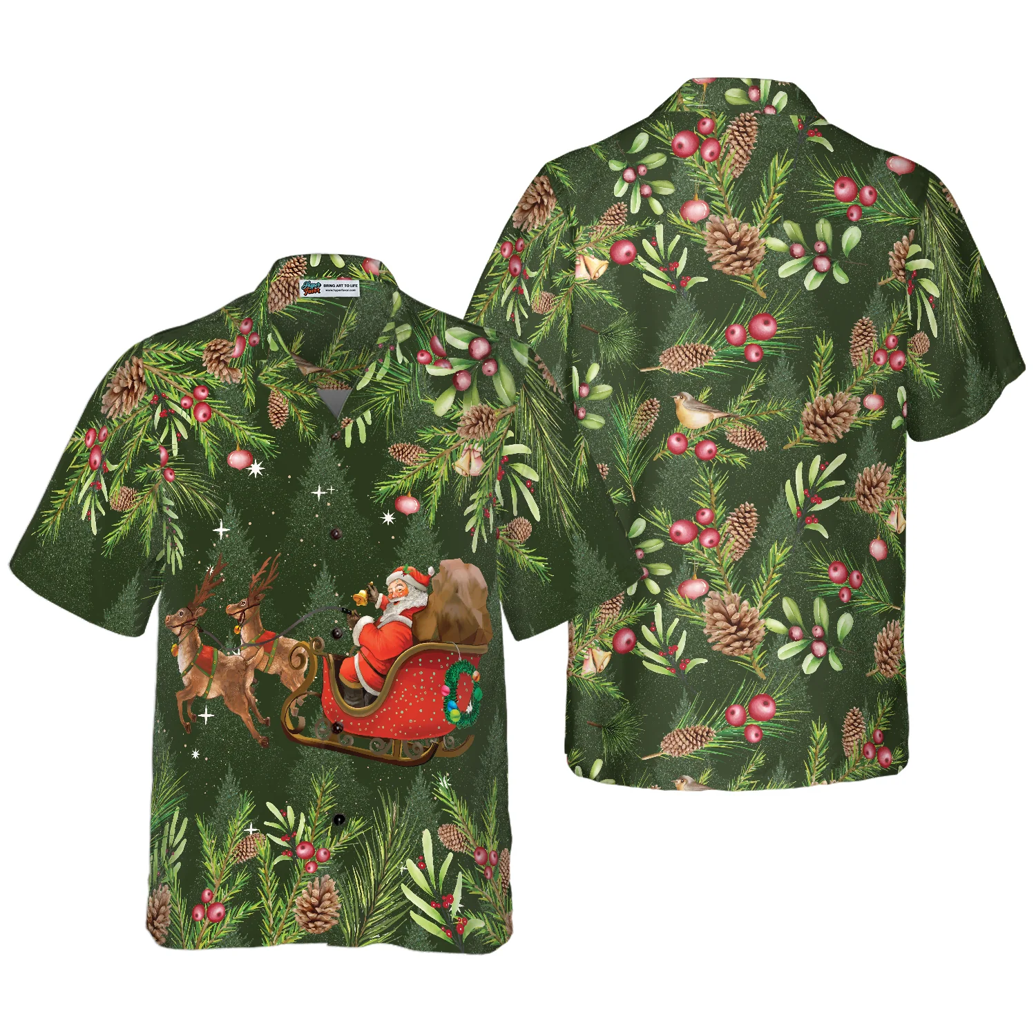 Hyperfavor Santa Santa Riding Sleigh 1 Pattern Hawaiian shirt Christmas Shirts Short Sleeve Button Down Shirt Aloha Shirt For Men and Women