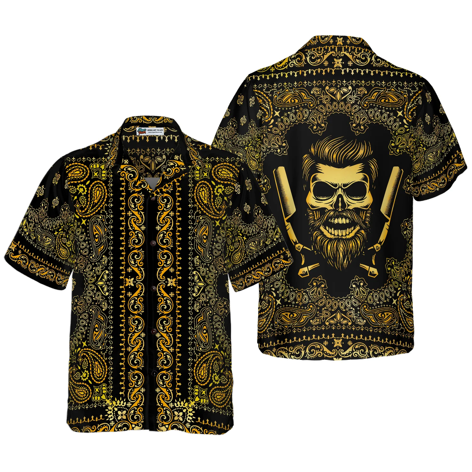 Barber Bandana Style Gold Hawaiian Shirt Aloha Shirt For Men and Women