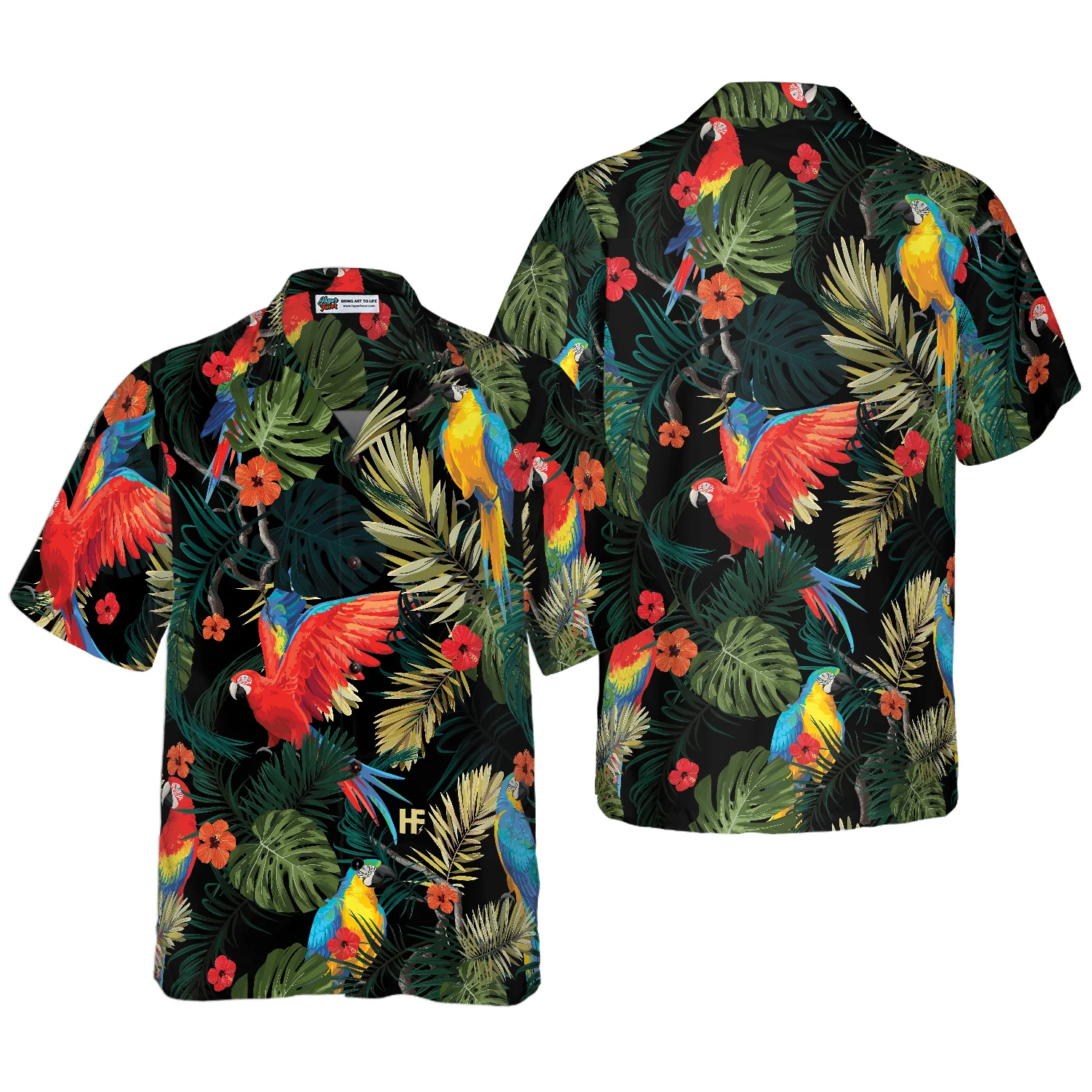 Parrots Dark Tropical Pattern Hawaiian Shirt Aloha Shirt For Men and Women
