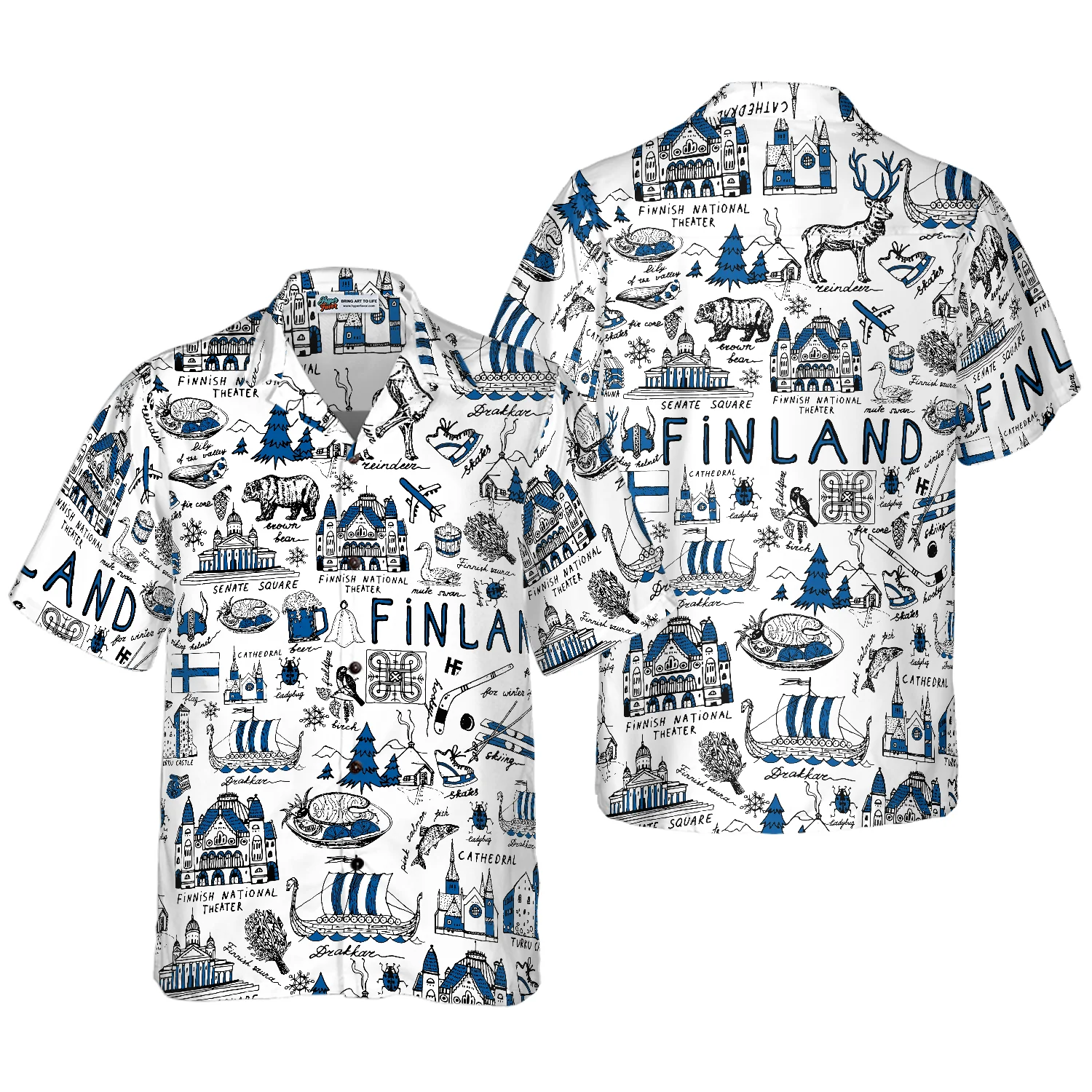 I Love Finland Doodle Hawaiian Shirt Aloha Shirt For Men and Women