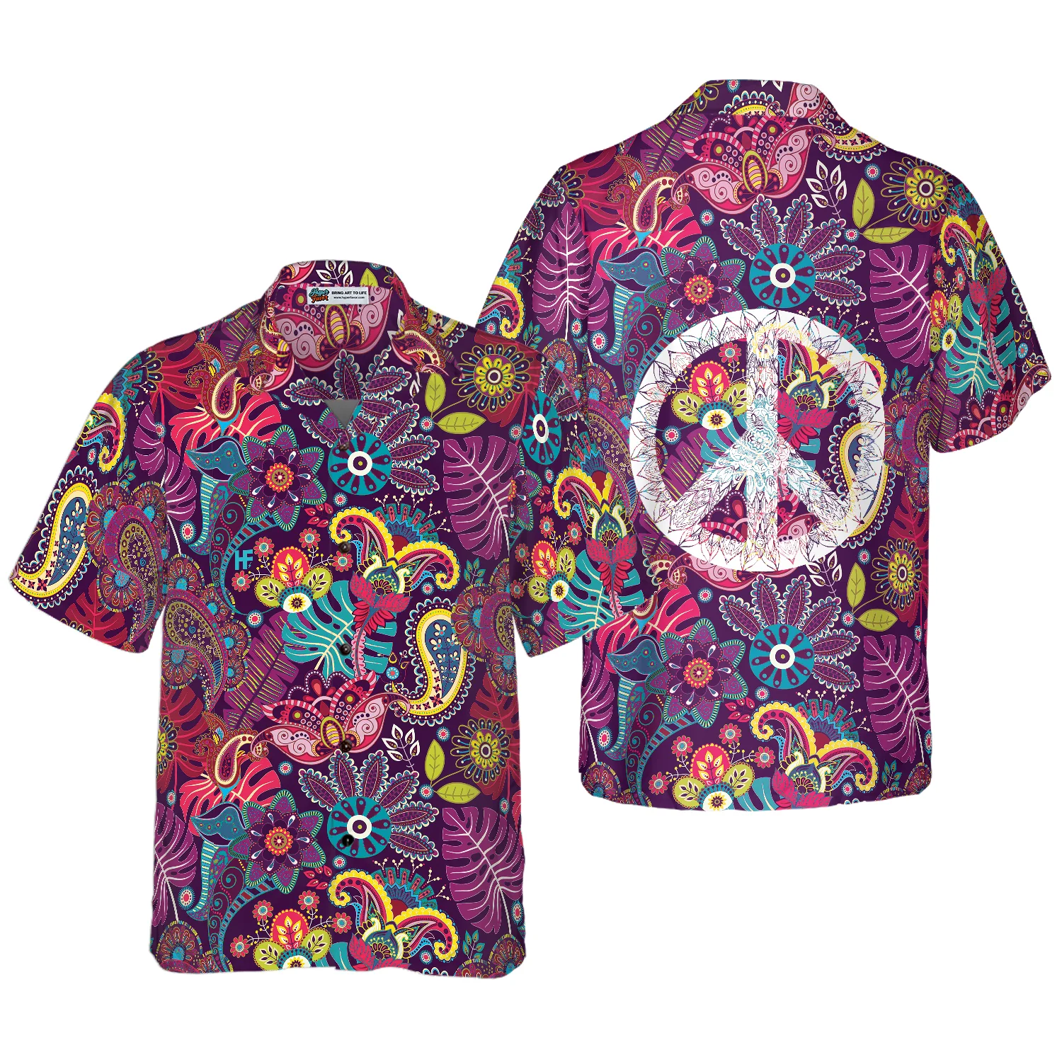 Paisley Tropical Leaves Hippie Hawaiian Shirt Aloha Shirt For Men and Women