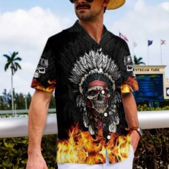 Racing Indian Skull Fire Hawaiian Shirt Flame Skull Biker Shirt Unique Native American Shirt Aloha Shirt For Men and Women - Dream Art Europa
