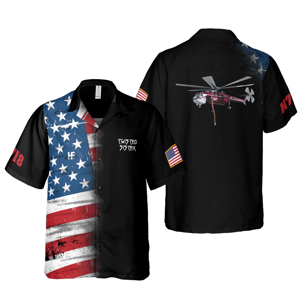 S-64 Skycrane Withe American Flag Hawaiian Shirt Aloha Shirt For Men and Women