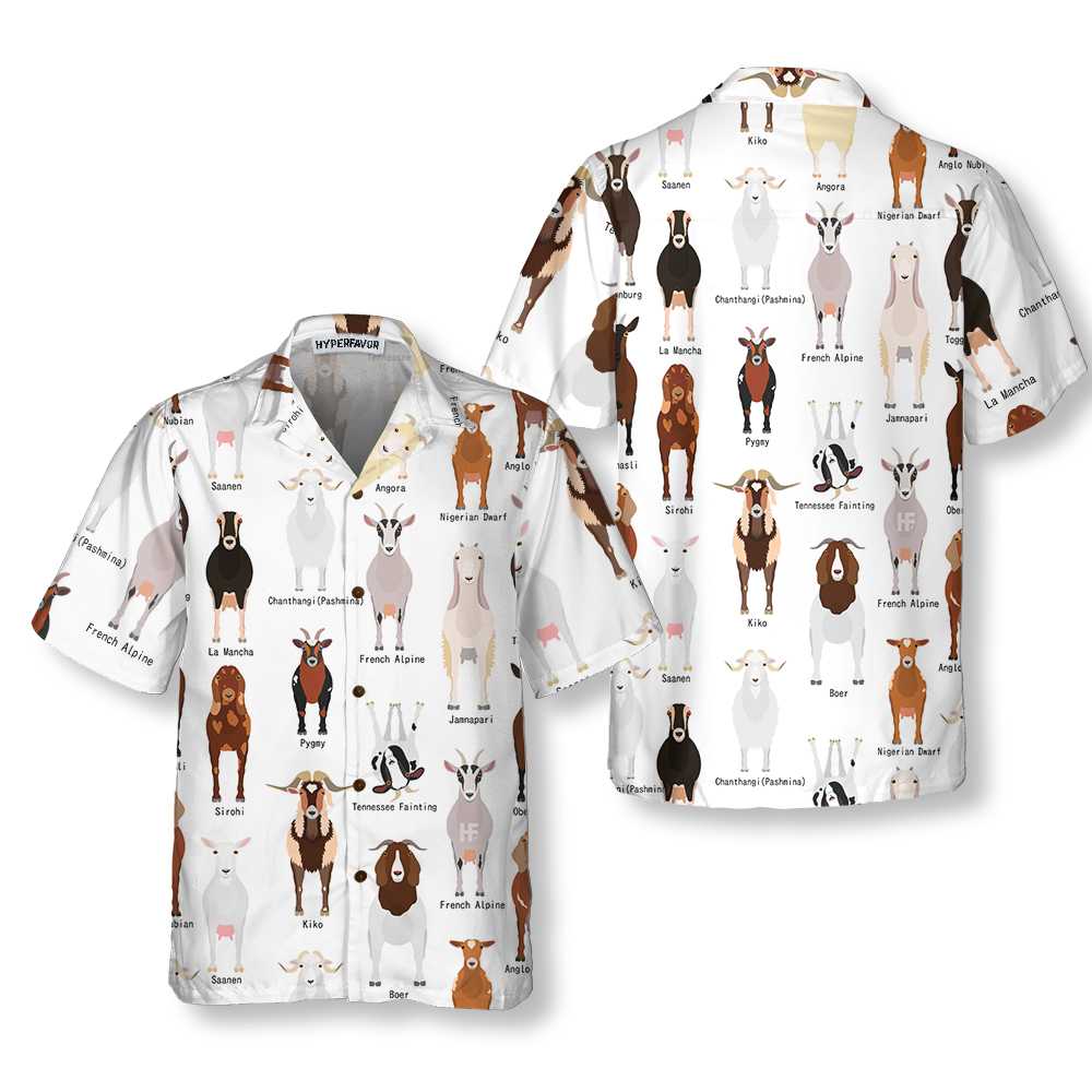 Goat Breeds Hawaiian Shirt Funny Goat Shirt For Adults Goat Print Shirt Aloha Shirt For Men and Women