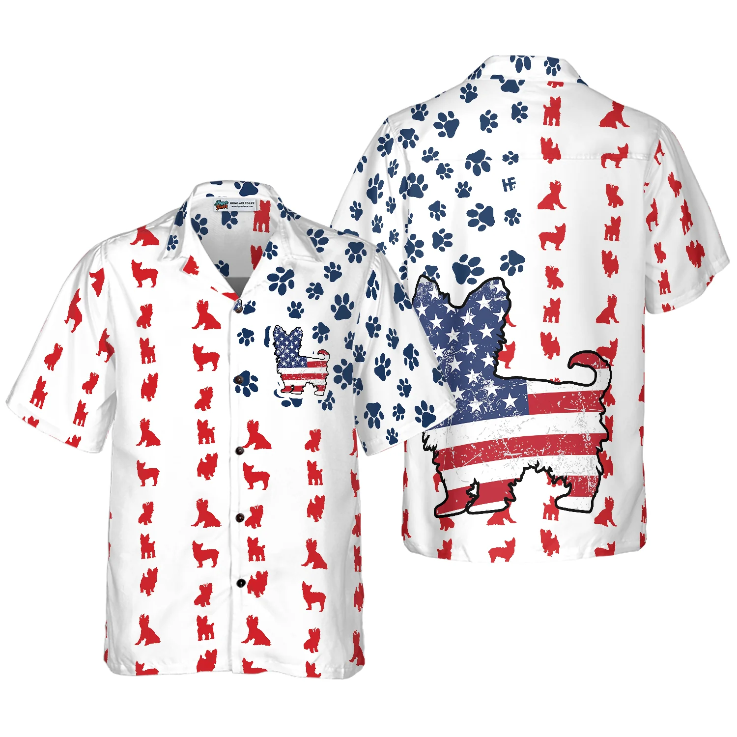 Yorkie American Flag Hawaiian Shirt Aloha Shirt For Men and Women