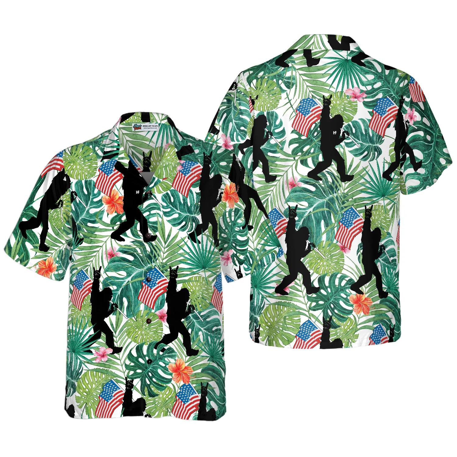 Bigfoot Tropical Hold USA Flag Bigfoot Hawaiian Shirt Floral American Flag Bigfoot Shirt Aloha Shirt For Men and Women