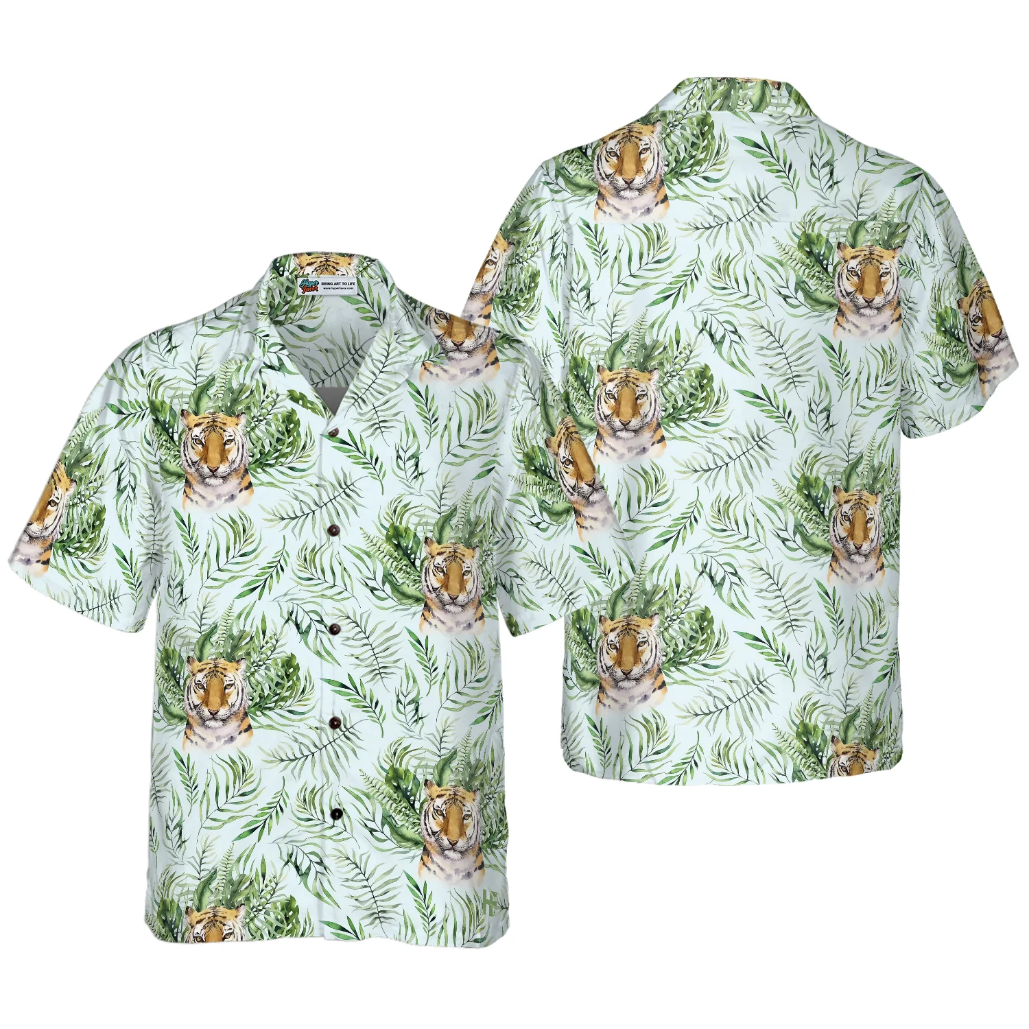 Tropical Green Leaves And Jungle Tiger Shirt Hawaiian Shirt Aloha Shirt For Men and Women