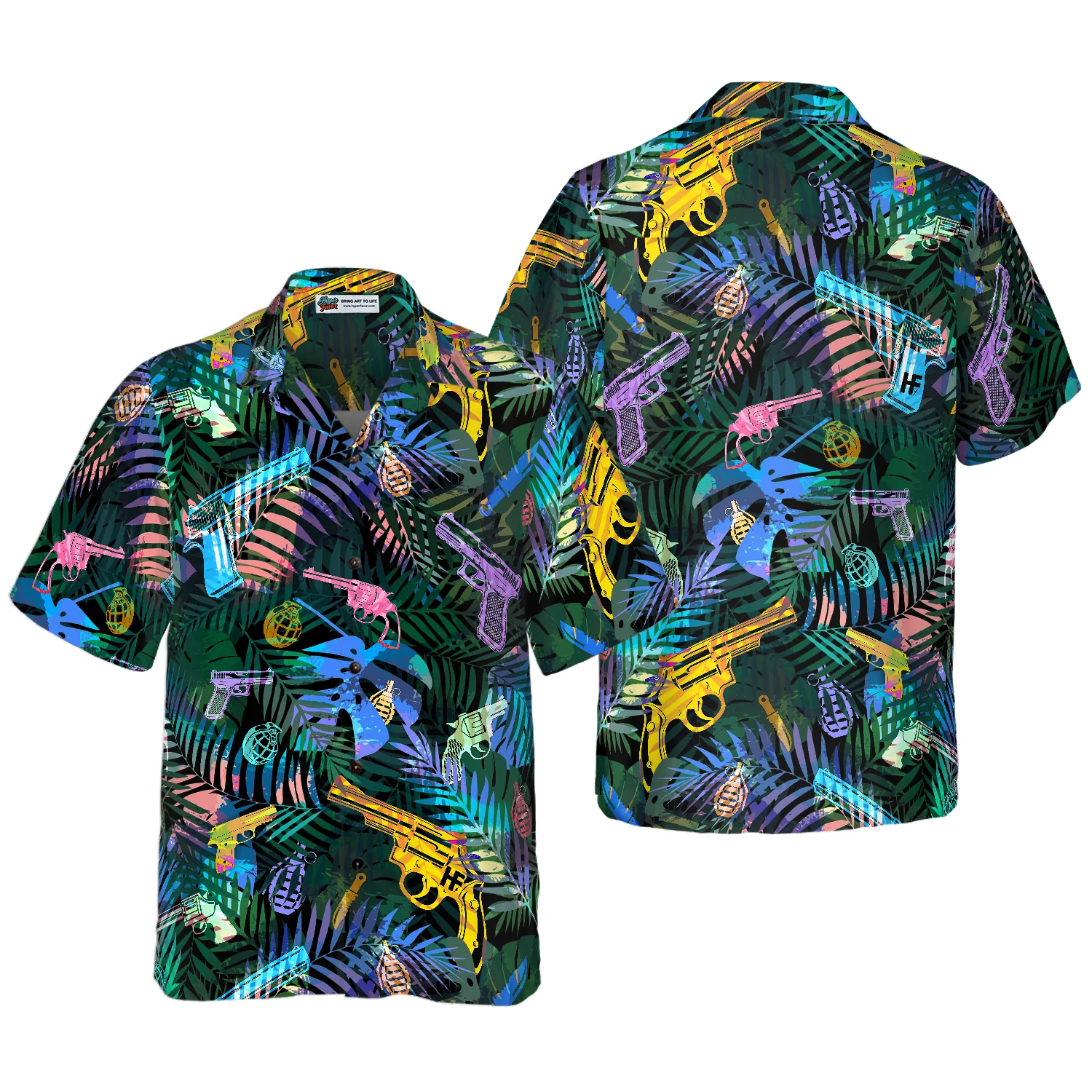 Tropical Gun Lover Pattern Hawaiian Shirt Aloha Shirt For Men and Women