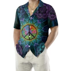 Purple Flower Hippie Hawaiian Shirt Mandala Peace Sign Hippie Shirt Aloha Shirt For Men and Women