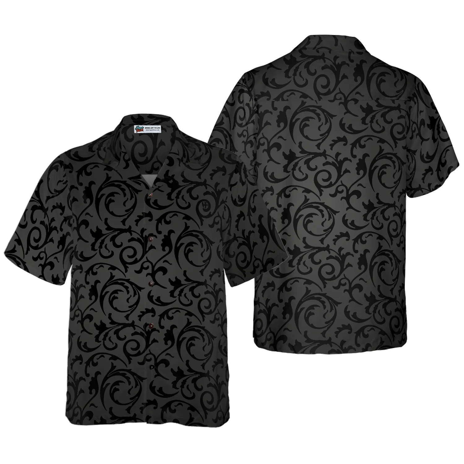 Black And Grey Seamless Floral Goth Style Hawaiian Shirt Aloha Shirt For Men and Women