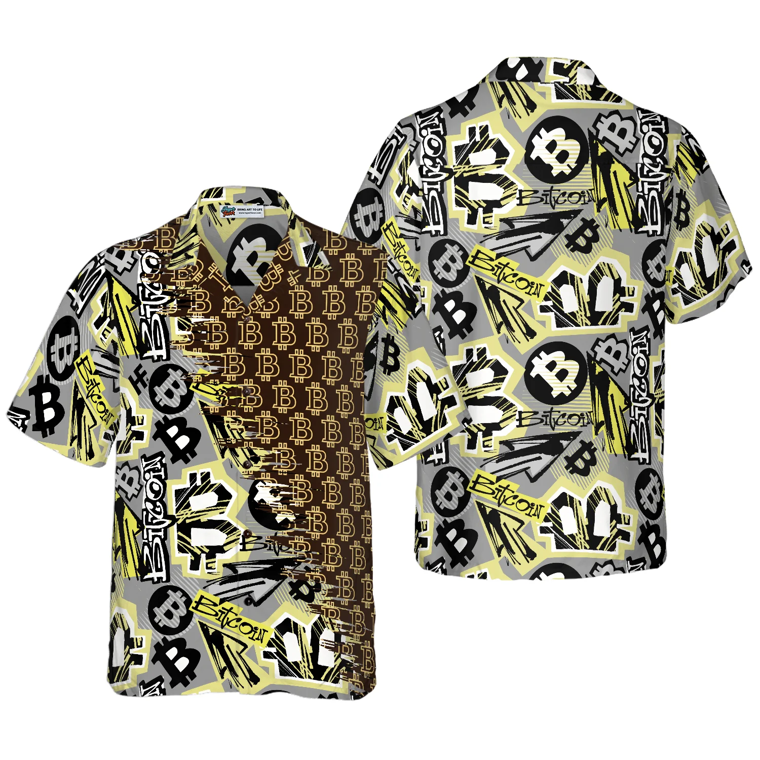 Bitcoin Doodle Funky Pattern Hawaiian Shirt Aloha Shirt For Men and Women