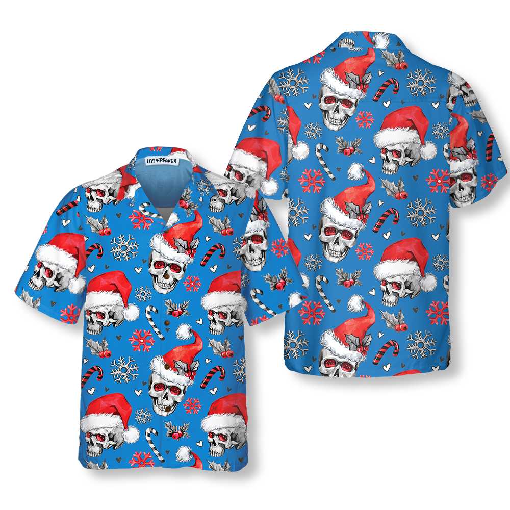 Christmas Skulls With Candy Canes Blue Version Christmas Hawaiian Shirt Skull Christmas Hawaiian Shirt Aloha Shirt For Men and Women