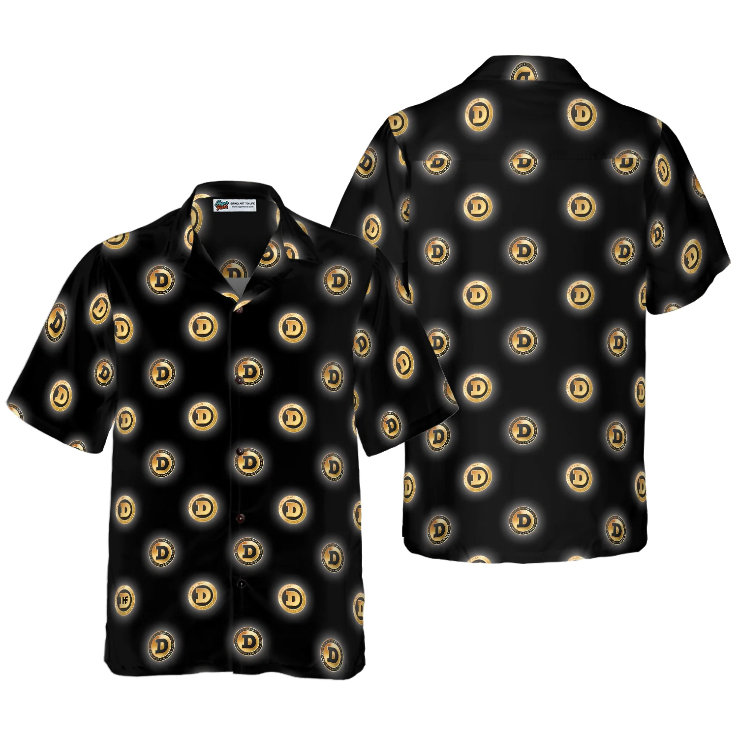 Golden Black Dogecoin Hawaiian Shirt Aloha Shirt For Men and Women