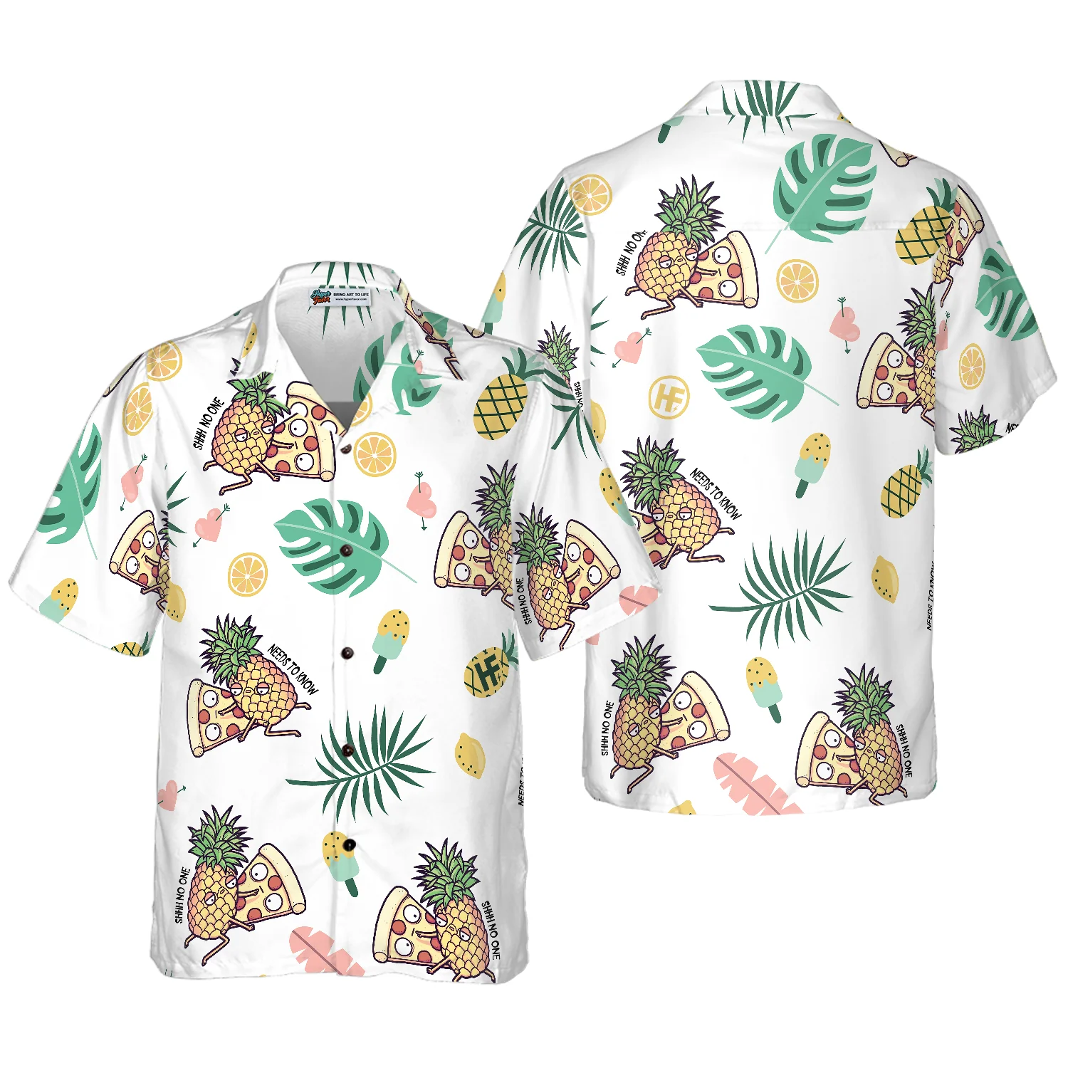 Cartoon Pizza Pineapple Hawaiian Shirt Aloha Shirt For Men and Women
