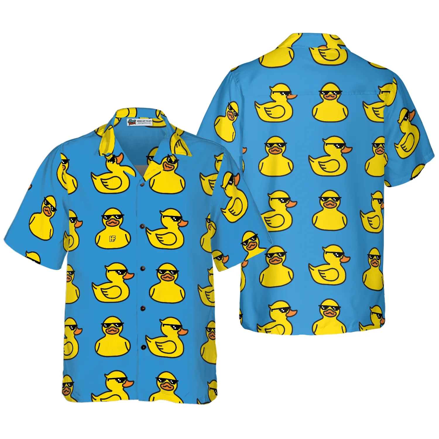 Rubber Yellow Duck Hawaiian Shirt Blue Water Toy Duck With Sunglasses Hawaiian Shirt Aloha Shirt For Men and Women