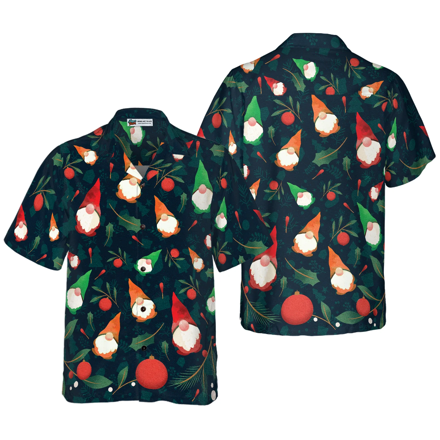 Hyperfavor Christmas Hawaiian Shirts Christmas Gnome Pattern Shirt Short Sleeve Christmas Shirt Idea Gift Aloha Shirt For Men and Women
