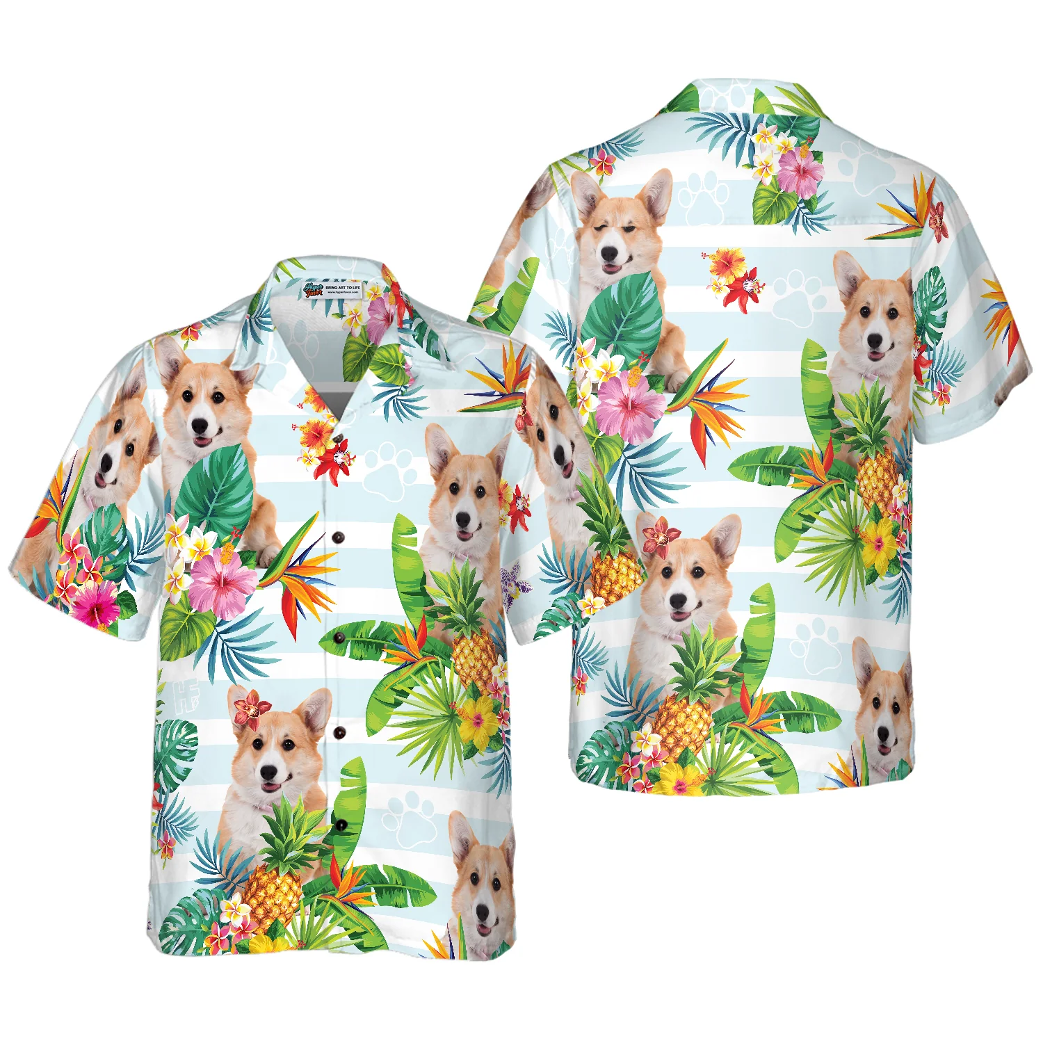 Tropical Flower With Corgi Hawaiian Shirt Aloha Shirt For Men and Women