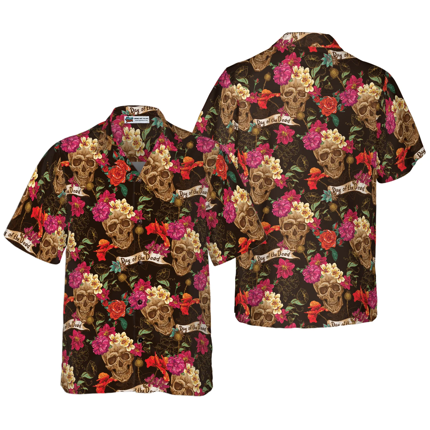 Skull And Flowers Day Of Dead Hawaiian Shirt Aloha Shirt For Men and Women