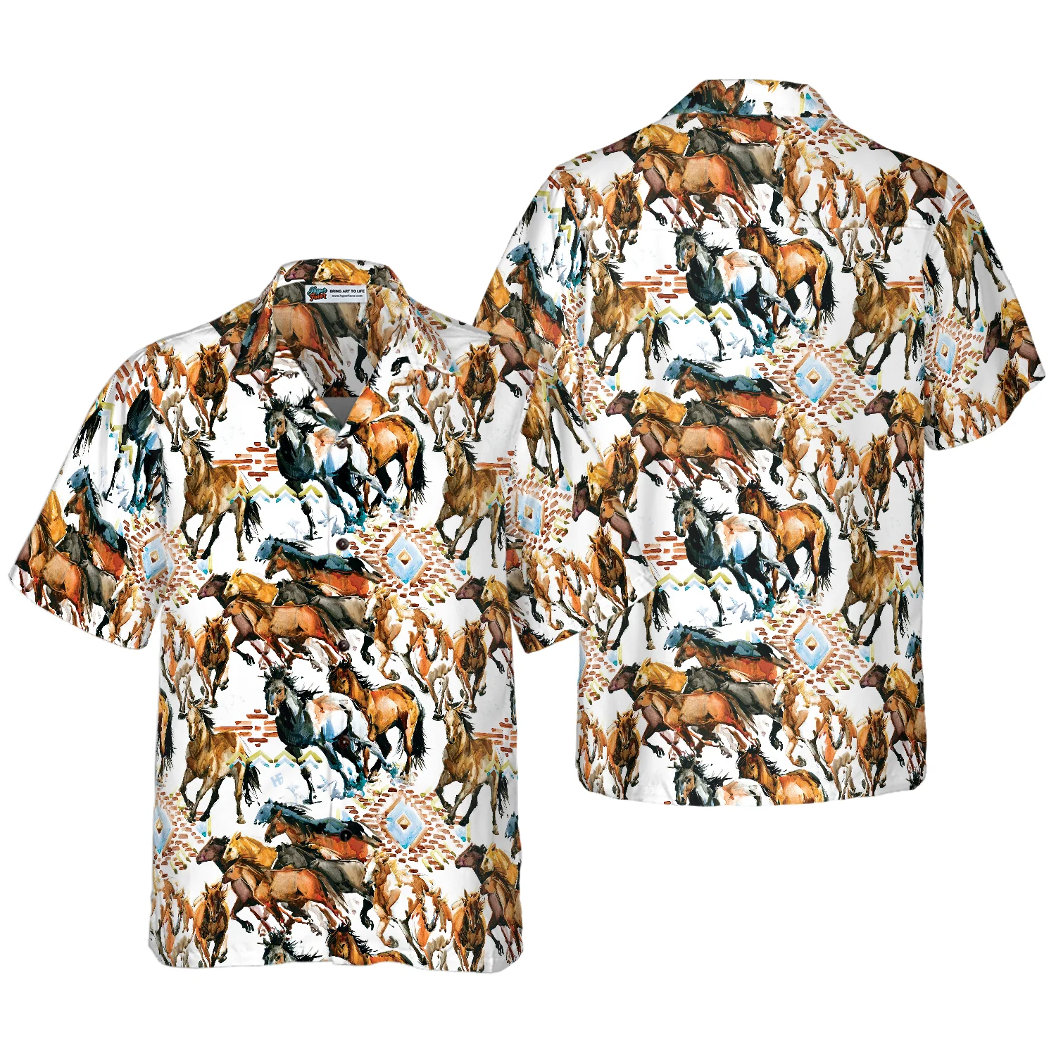 Running Wild Horse With Tribal Texture Hawaiian Shirt Aloha Shirt For Men and Women