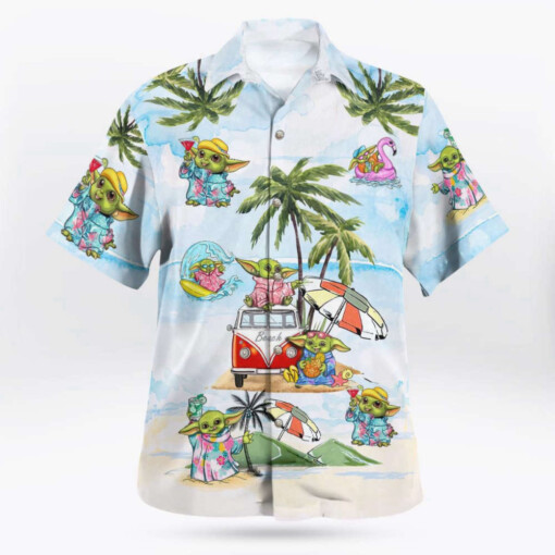 Baby Yoda Summer Time Hawaiian Shirt Light Blue Summer Aloha Shirt For Men Women