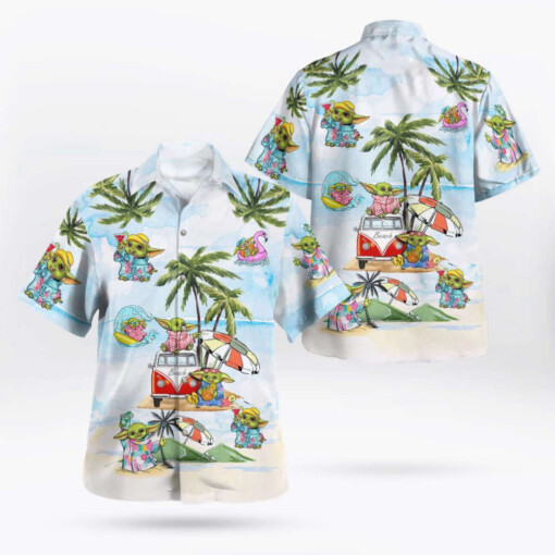 Baby Yoda Summer Time Hawaiian Shirt Light Blue Summer Aloha Shirt For Men Women