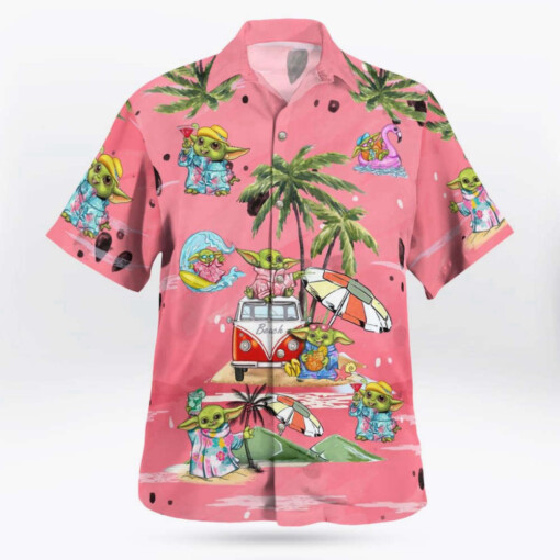 Baby Yoda Summer Time Hawaiian Shirt Pink Summer Aloha Shirt For Men Women