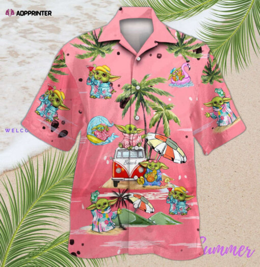 Baby Yoda Summer Time Hawaiian Shirt Pink Summer Aloha Shirt For Men Women