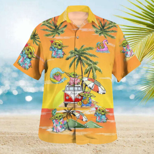 Baby Yoda Summer Time Hawaiian Shirt Sunset Yellow Summer Aloha Shirt For Men Women