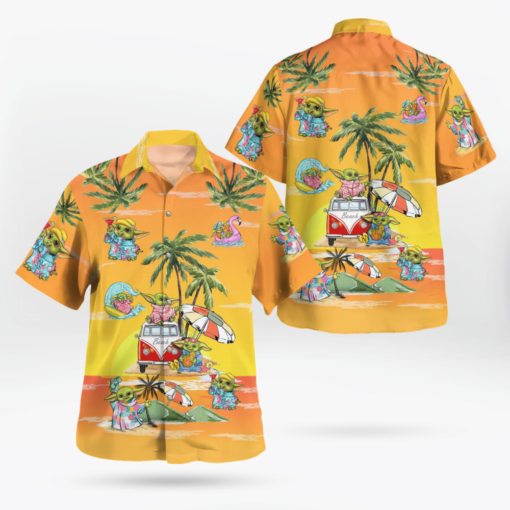 Baby Yoda Summer Time Hawaiian Shirt Sunset Yellow Summer Aloha Shirt For Men Women