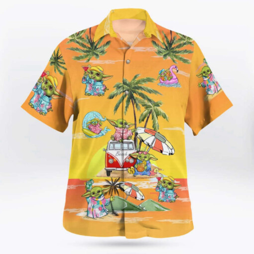 Baby Yoda Summer Time Hawaiian Shirt Sunset Yellow Summer Aloha Shirt For Men Women