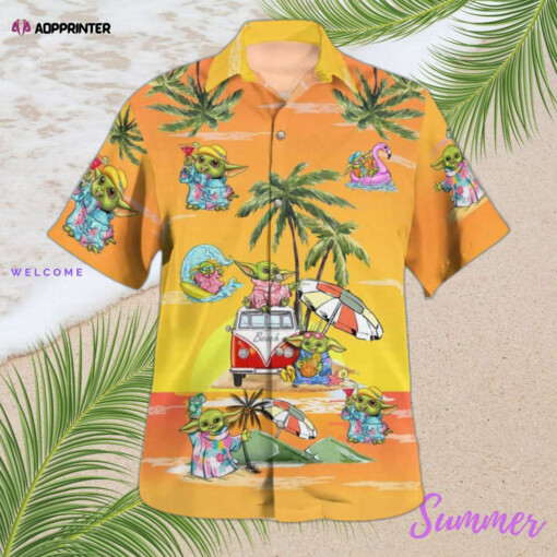 Baby Yoda Summer Time Hawaiian Shirt Sunset Yellow Summer Aloha Shirt For Men Women