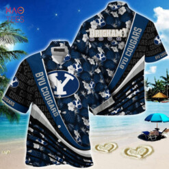 Dark Blue BYU Cougars Summer Hawaiian Shirt Tropical Flower Pattern Hot Aloha Shirt For Men Women Tee