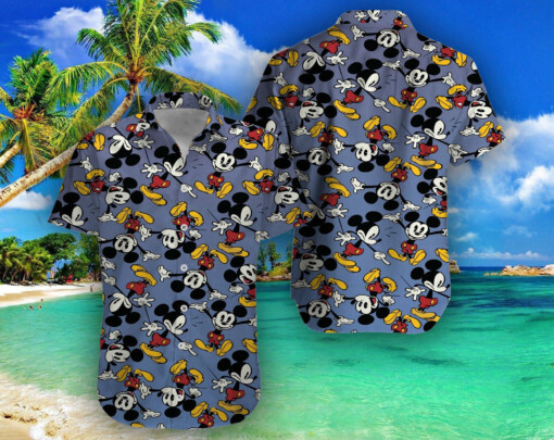 Disney Mickey Mouse Floral Aloha Hawaiian Shirt Dark Grey