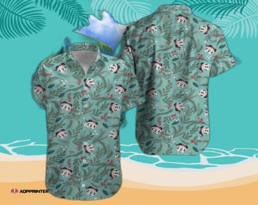 Disney Mickey Mouse Floral Aloha Hawaiian Shirt Green Tropical Shirt
