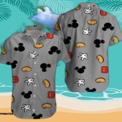 Disney Mickey Mouse Floral Aloha Hawaiian Shirt Grey Style 012