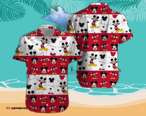 Disney Mickey Mouse Floral Aloha Hawaiian Shirt RED Summer