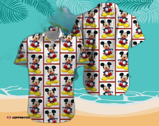 Disney Mickey Mouse Floral Aloha Hawaiian Shirt Summer Button Up