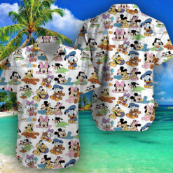 Disney Mickey Mouse Floral Aloha Hawaiian Shirt With Friend Hot Summer