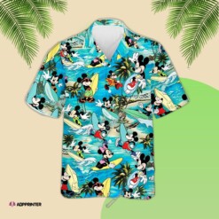 Disney Mickey Mouse Walking on Beach Hawaiian Shirt Summer Aloha Shirt For Men Women