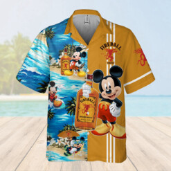 Fireball Cinnamon Whisky Mickey Mouse All Over Print 3D Aloha Summer Beach Hawaiian Shirt - Dream Art Europa