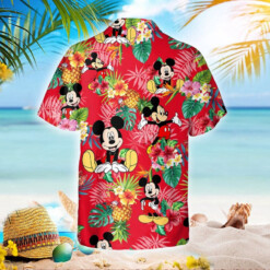 Mickey Mouse Disney Pineapple Hibiscus All Over Print 3D Hawaiian Shirt Red - Dream Art Europa