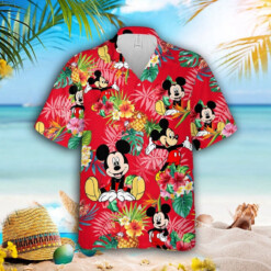 Mickey Mouse Disney Pineapple Hibiscus All Over Print 3D Hawaiian Shirt Red - Dream Art Europa