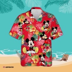 Mickey Mouse Disney Pineapple Hibiscus All Over Print 3D Hawaiian Shirt  Red