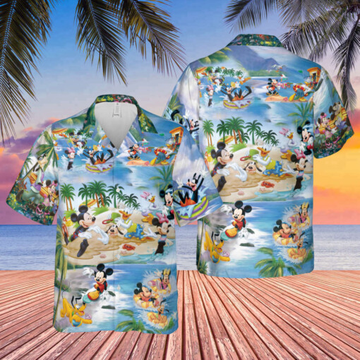 Mickey Mouse Disney Summer Sleeve Button Hawaiian Shirt